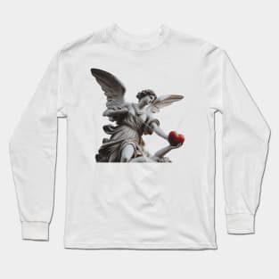 angel statue with heart- valentines day Long Sleeve T-Shirt